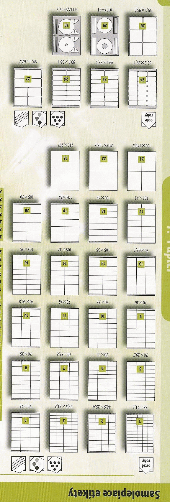 PRINT etikety na formáte A 4, rôzne velkosti