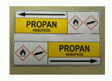 Piktogram, samolepka PROPAN   - smer toku plynu