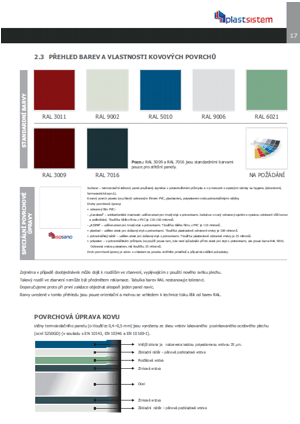 katalog barev sendvičových PUR panelů 